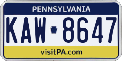 PA license plate KAW8647