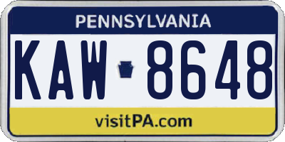 PA license plate KAW8648