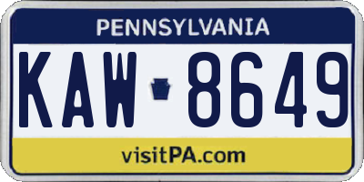 PA license plate KAW8649