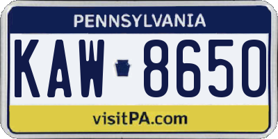 PA license plate KAW8650