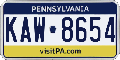 PA license plate KAW8654