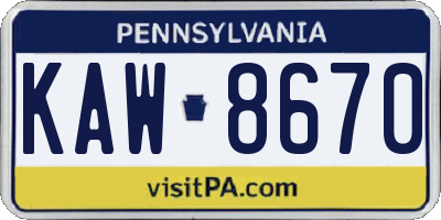 PA license plate KAW8670