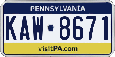 PA license plate KAW8671