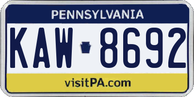 PA license plate KAW8692