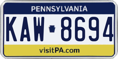 PA license plate KAW8694
