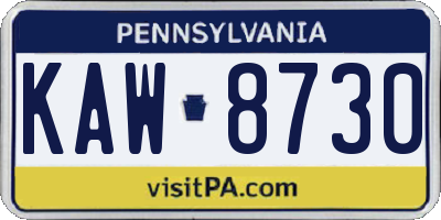 PA license plate KAW8730