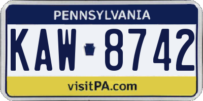 PA license plate KAW8742