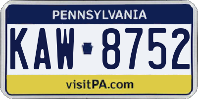 PA license plate KAW8752
