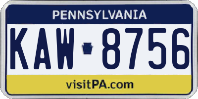 PA license plate KAW8756