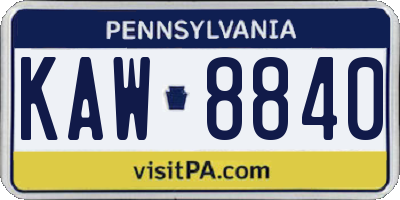 PA license plate KAW8840