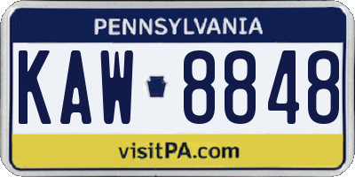 PA license plate KAW8848