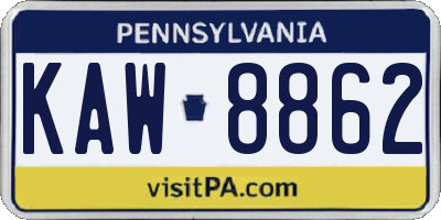 PA license plate KAW8862