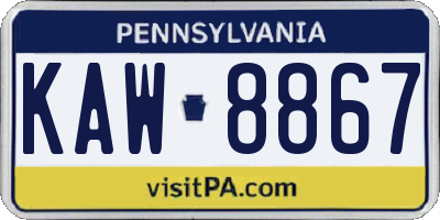 PA license plate KAW8867