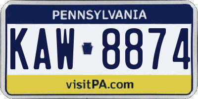 PA license plate KAW8874