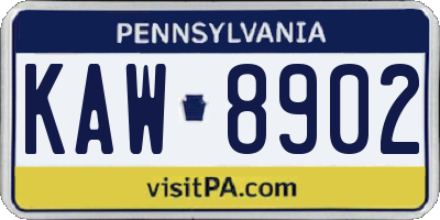 PA license plate KAW8902