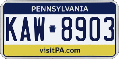PA license plate KAW8903