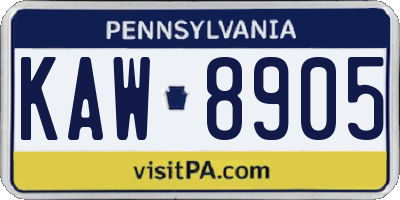 PA license plate KAW8905
