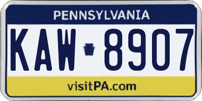 PA license plate KAW8907