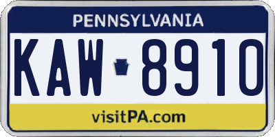 PA license plate KAW8910