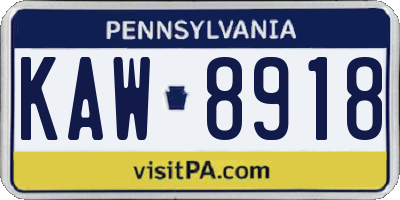 PA license plate KAW8918