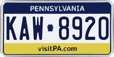PA license plate KAW8920