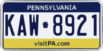 PA license plate KAW8921