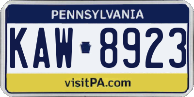 PA license plate KAW8923