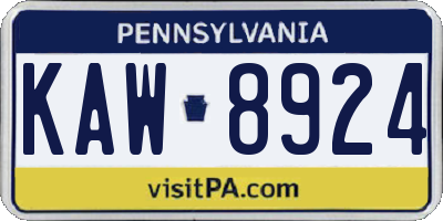 PA license plate KAW8924