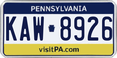 PA license plate KAW8926