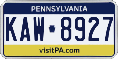 PA license plate KAW8927