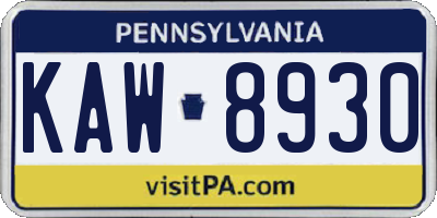 PA license plate KAW8930