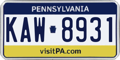 PA license plate KAW8931