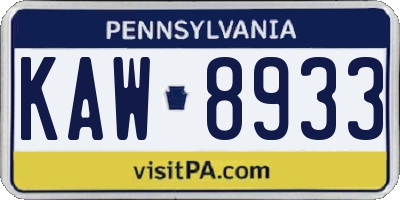 PA license plate KAW8933