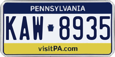 PA license plate KAW8935