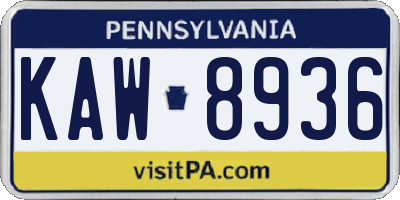 PA license plate KAW8936