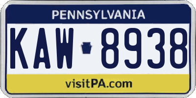 PA license plate KAW8938