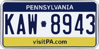 PA license plate KAW8943