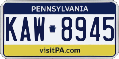 PA license plate KAW8945
