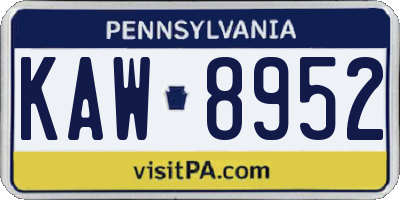 PA license plate KAW8952