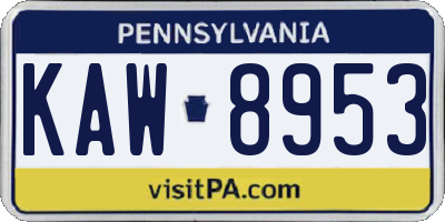 PA license plate KAW8953