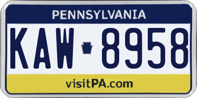 PA license plate KAW8958