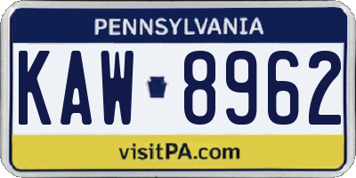 PA license plate KAW8962