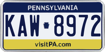 PA license plate KAW8972