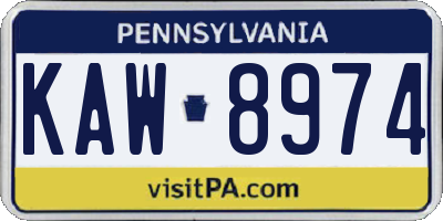PA license plate KAW8974
