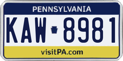 PA license plate KAW8981