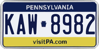 PA license plate KAW8982