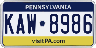 PA license plate KAW8986
