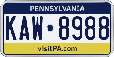 PA license plate KAW8988