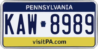 PA license plate KAW8989