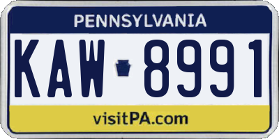 PA license plate KAW8991